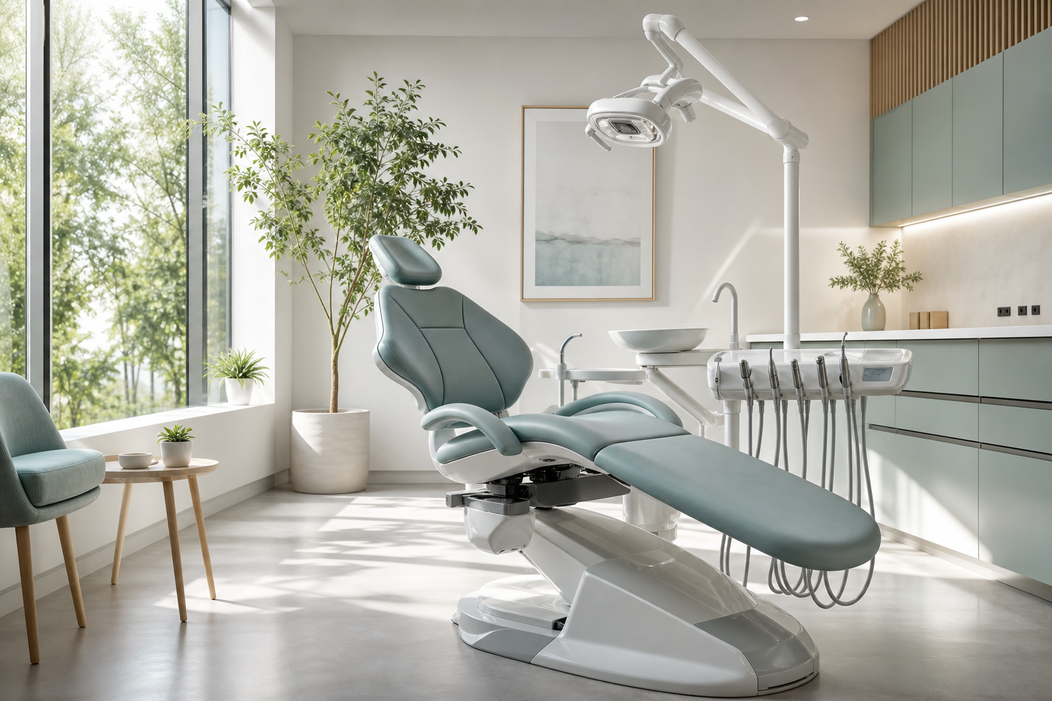 Ambiente de consultorio dental moderno con luz natural